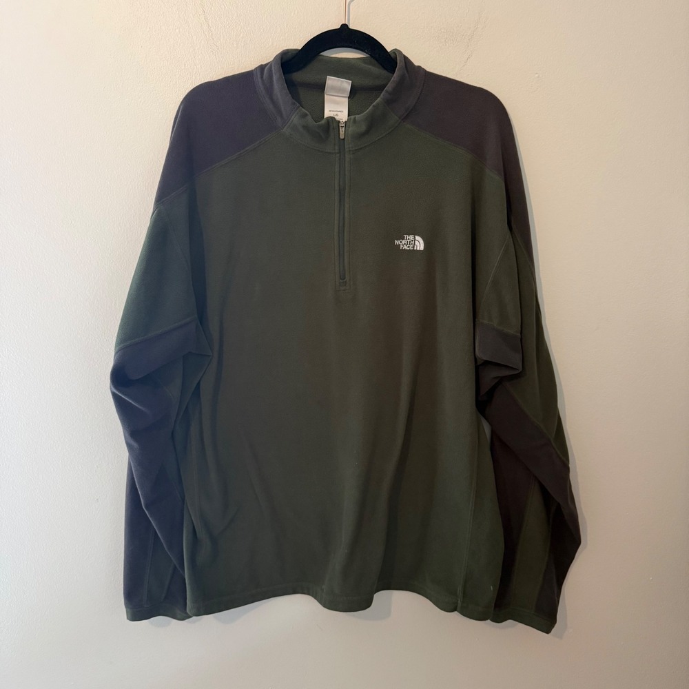 The North Face Mens TKA 100‎ Quarter Zip Fleece Pullover Green Grey A436 Large
